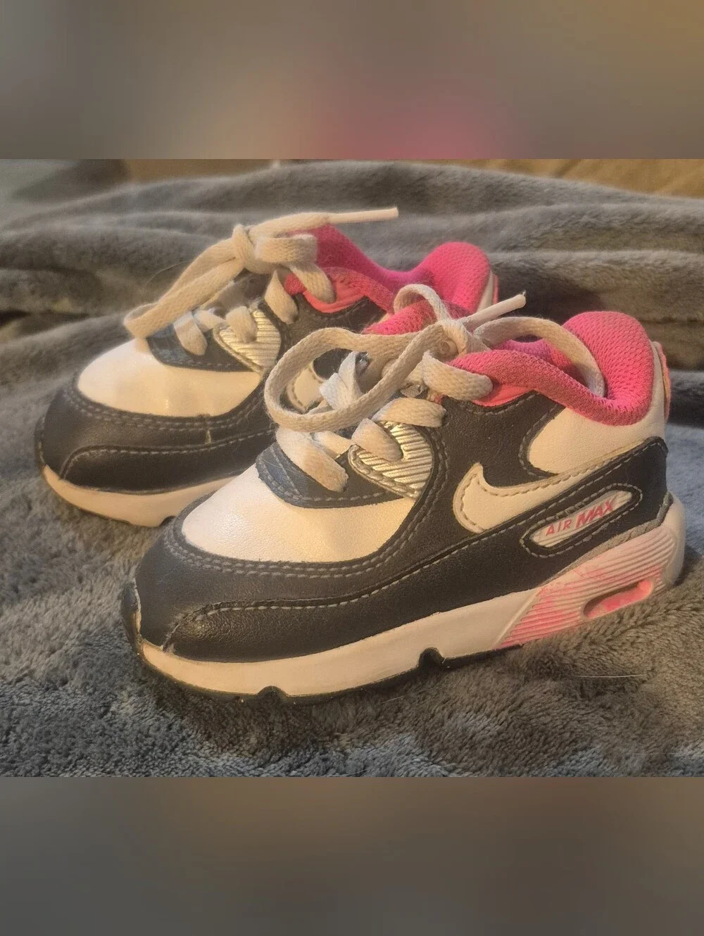 Nike Air Max 90 Toddler Girls Size 6C Black White Pink Sneakers Shoes 833879-003